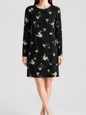 NWT YAS Long Sleeve Shift Dress Black Floral Print XS